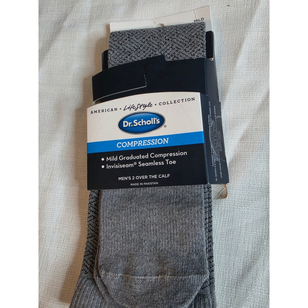 Dr. Scholls Mens 2 Pack Compression Socks Over The Calf Grey Chevron 7-12 NEW